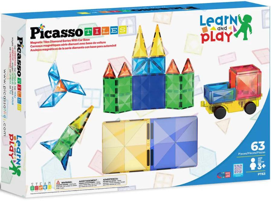 Constructor magnetic Picasso Tiles STEM - Learn and play, 63 piese