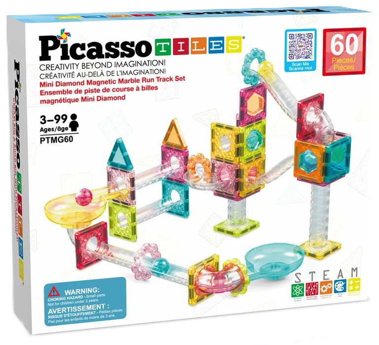 Constructor magnetic Picasso Tiles STEM - Pistă pentru bile Travel, 60 piese