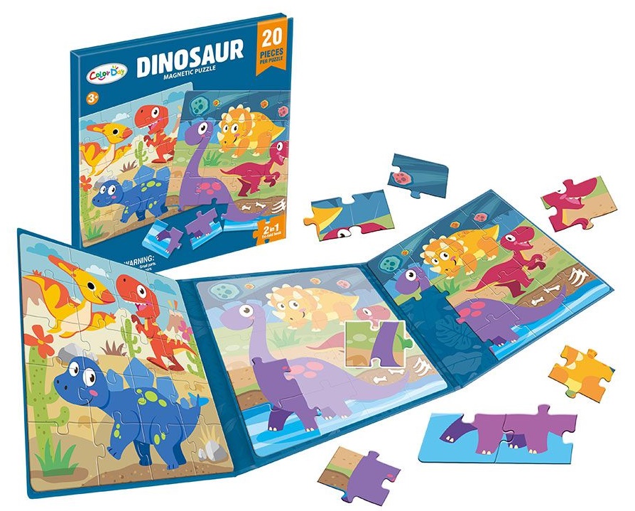 Puzzle magnetic 2 în 1 Raya Toys - Dinozauri, 2 x 20 piese