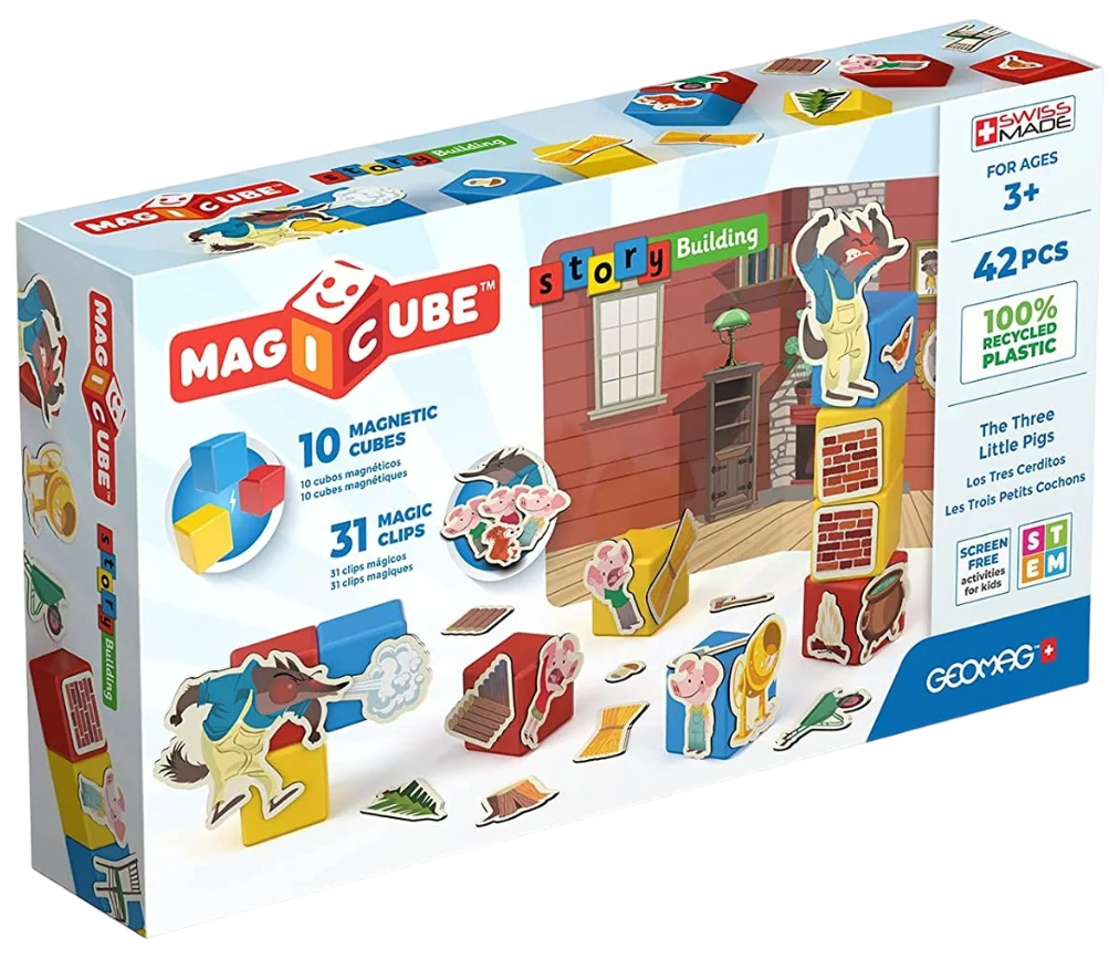 Cuburi magnetice Geomag - Magicube Story Building Cei trei purceluși, 42 de piese