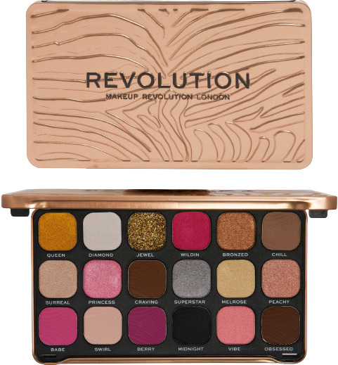 Makeup Revolution Forever Flawless - Paletă de farduri Bare Pink, 18 culori