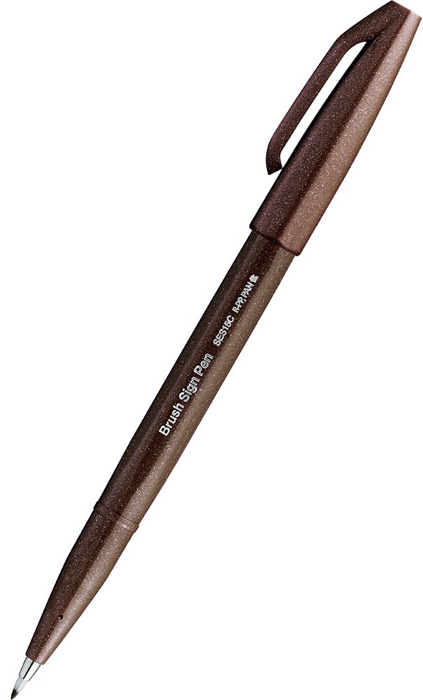 Marker cu pensulă Pentel Sign Pen - SES15C, maro închis