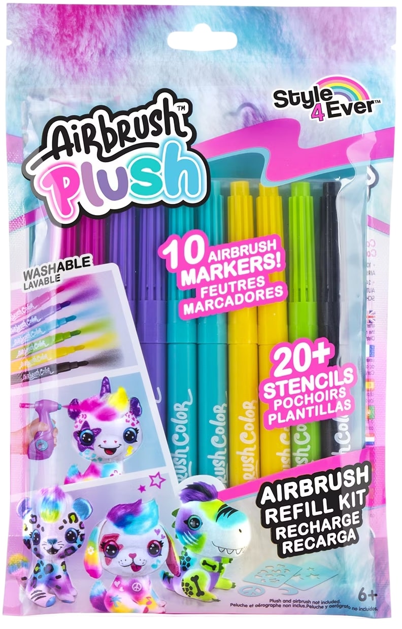 Markere cu aerograf Canal Toys -  Airbrush Plush, 10 număr, cu șabloane