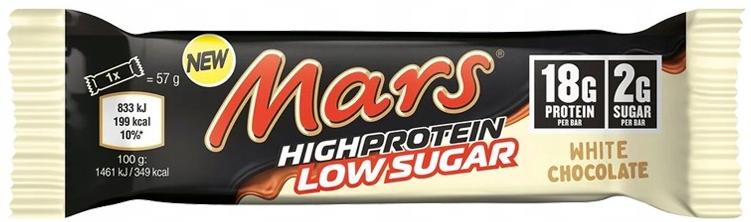 Mars Hi Protein Low Sugar, ciocolată albă, 57 g, Mars Protein