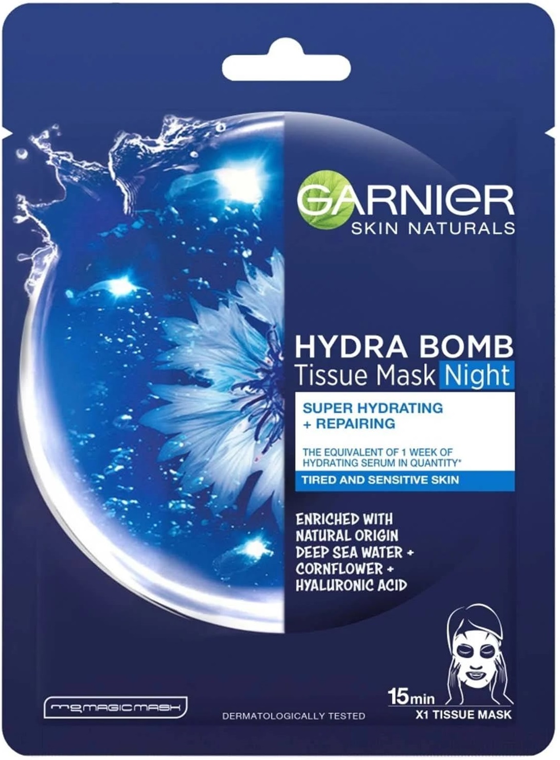 Garnier Skin Naturals Mască de față de noapte cu folie Hydra Bomb, 28 g