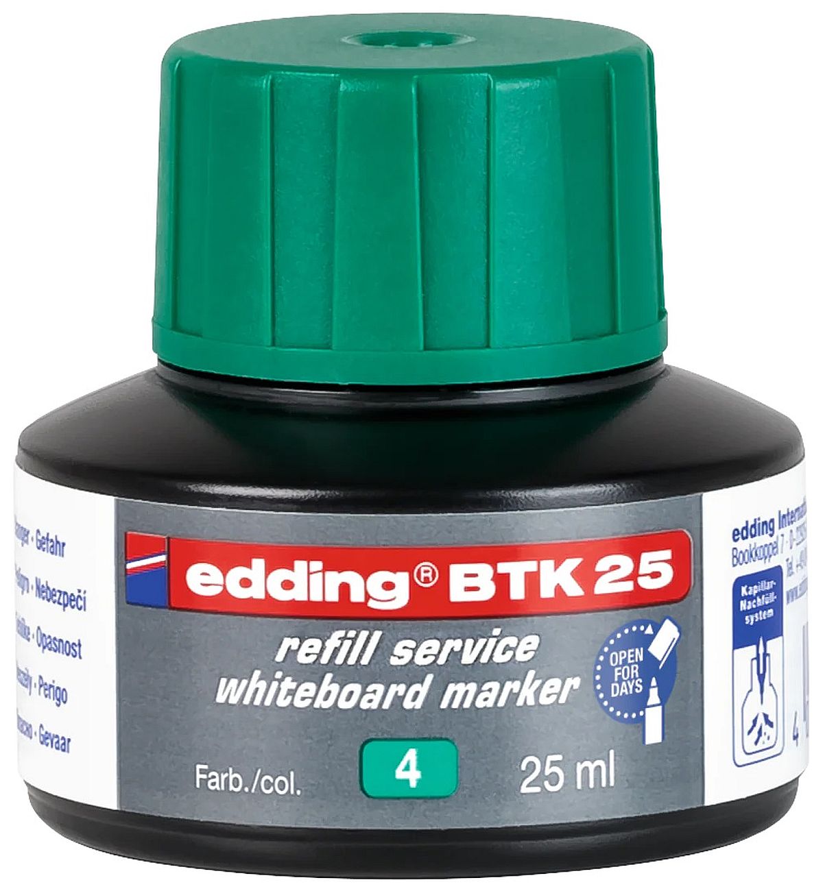 Cerneală pentru markere pentru tablă albă Edding BTK 25 - Verde, 25 ml