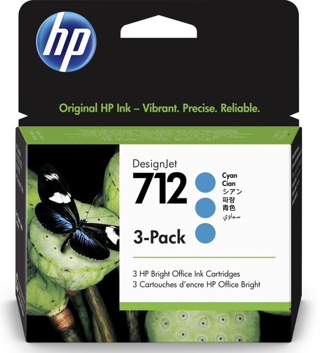 Cartuș de cerneală HP - 712, pentru DesignJet T230/T630/T650, 3-Pack, Cyan