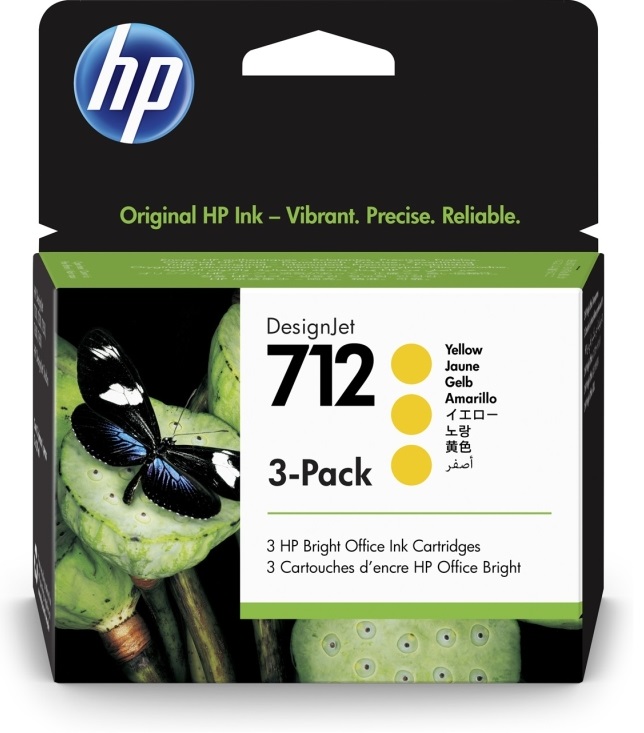 Cartuș de cerneală HP - 712, pentru DesignJet T230/T630/T650, 3-Pack, Yellow