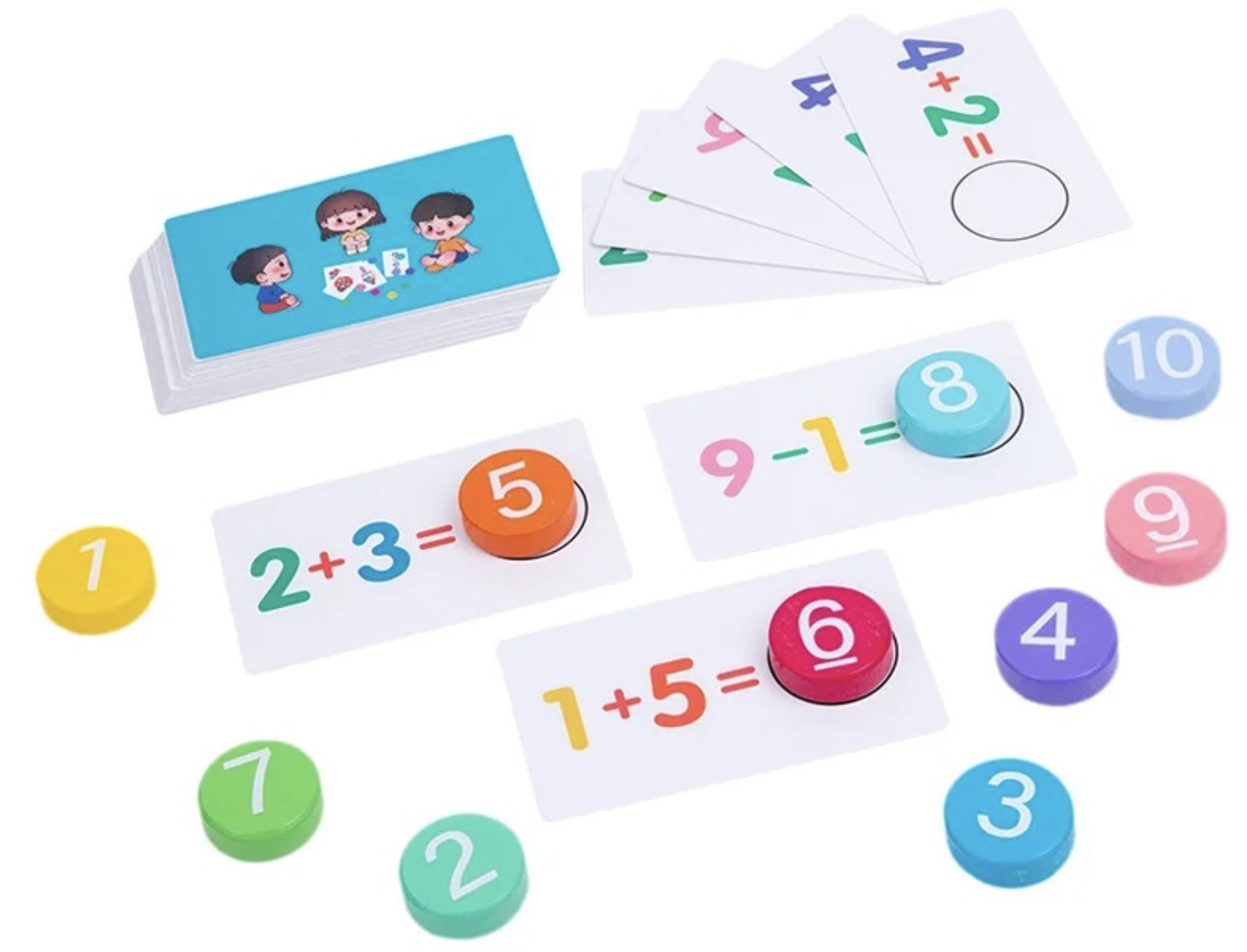 Joc de matematică pentru adunare și scădere Smart Baby - Cu plăci de lemn și cartonașe