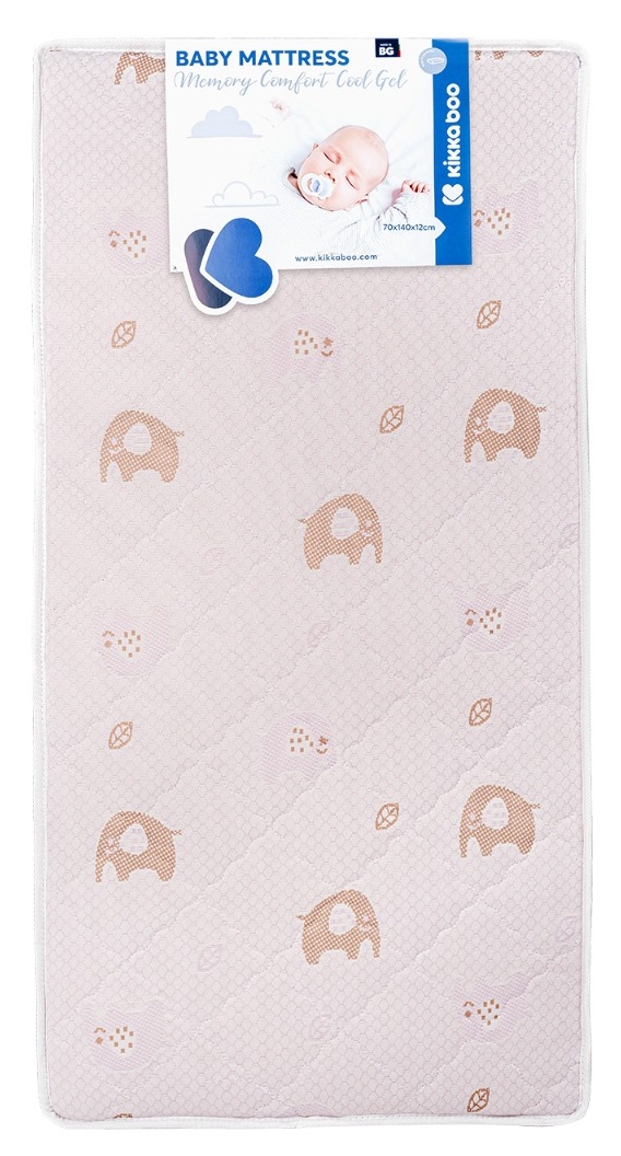 Saltea Kikka Boo - Memory Comfort, Cool gel, 70 x 140 x 12 cm, Elephants Pink