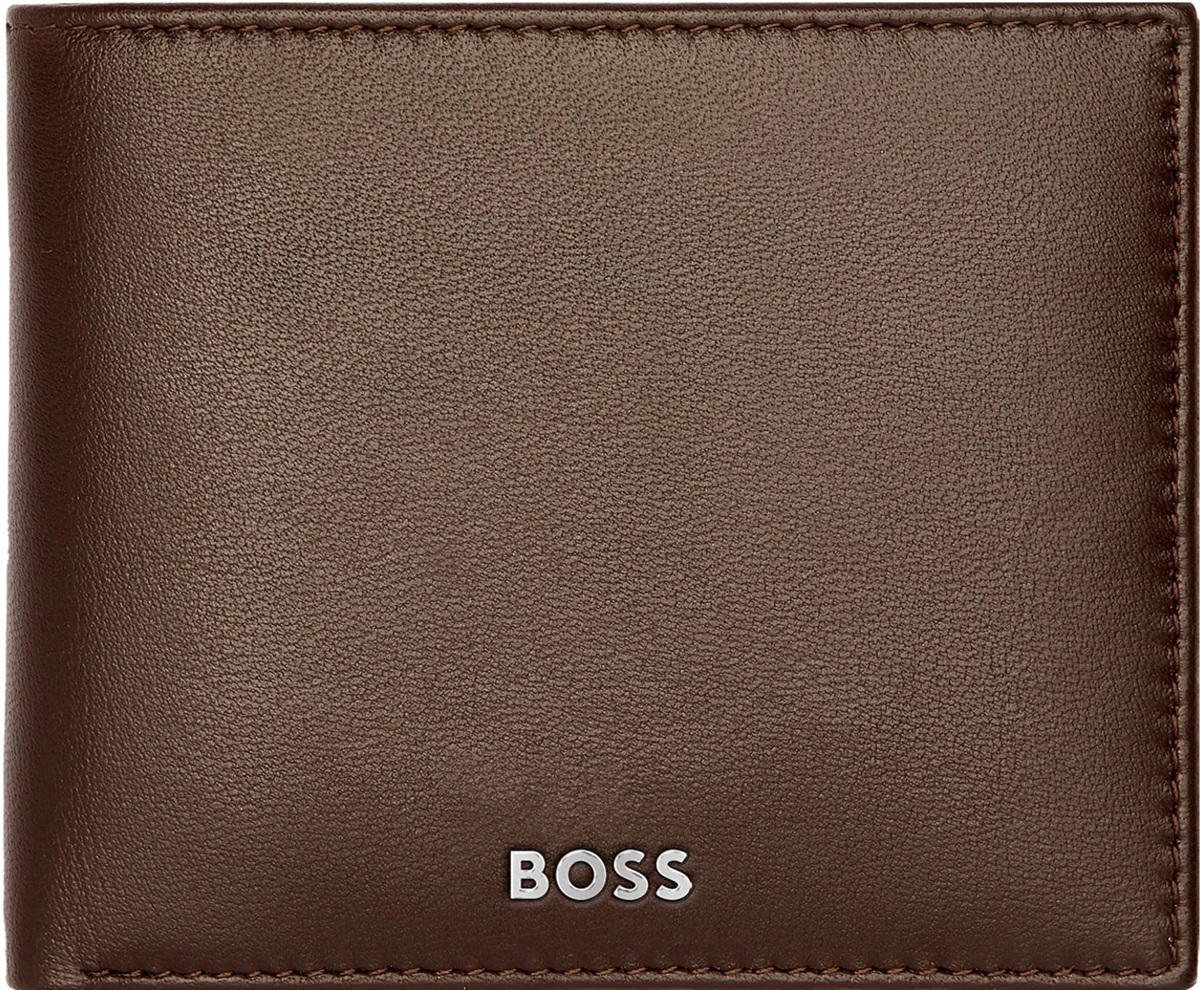 Portofel pentru bărbați Hugo Boss Classic Smooth - protecție RFID, cu capac, maro închis
