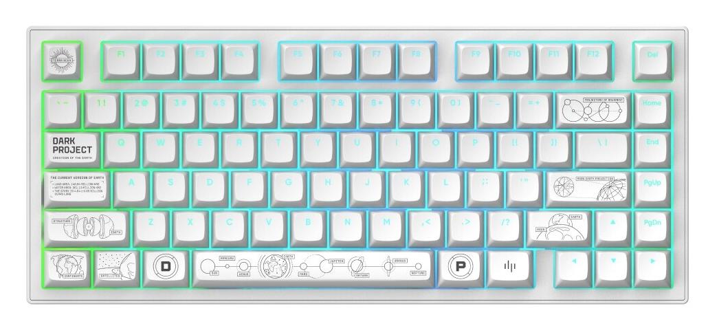 Tastatură mecanică Dark Project - ALU81A Terra Nova, fără fir, G3MS Moonstone, RGB, alb