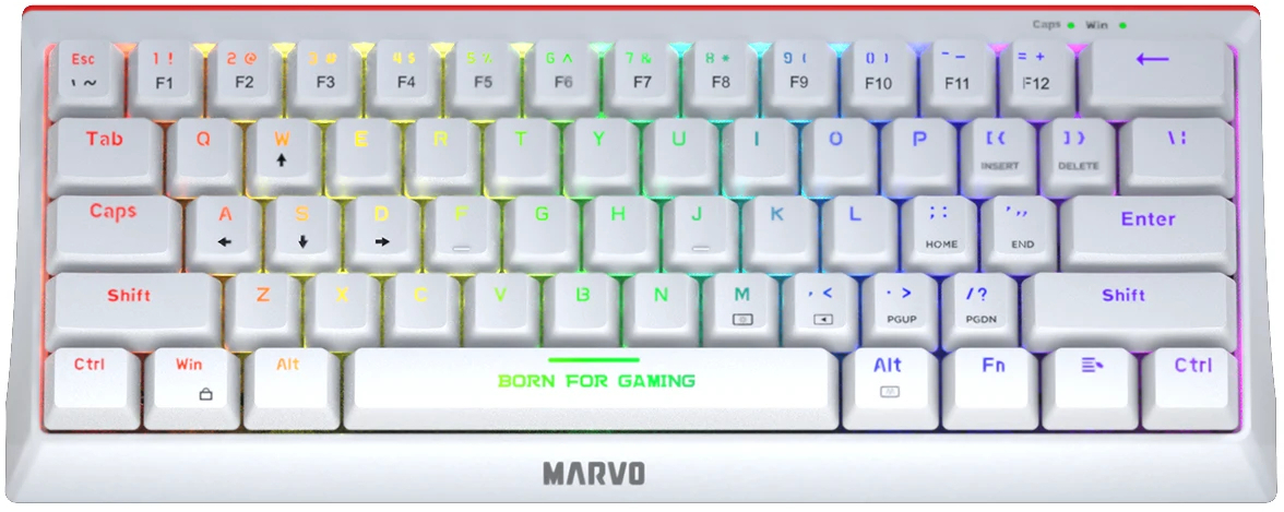 Tastatură mecanică Marvo - KG962G Hecate 61R WH White, Red switches, albă