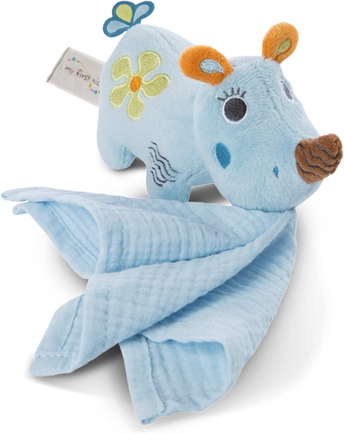 Jucărie de pluș Nici 3D Muslin - Manufi Rinocerul, 13 cm