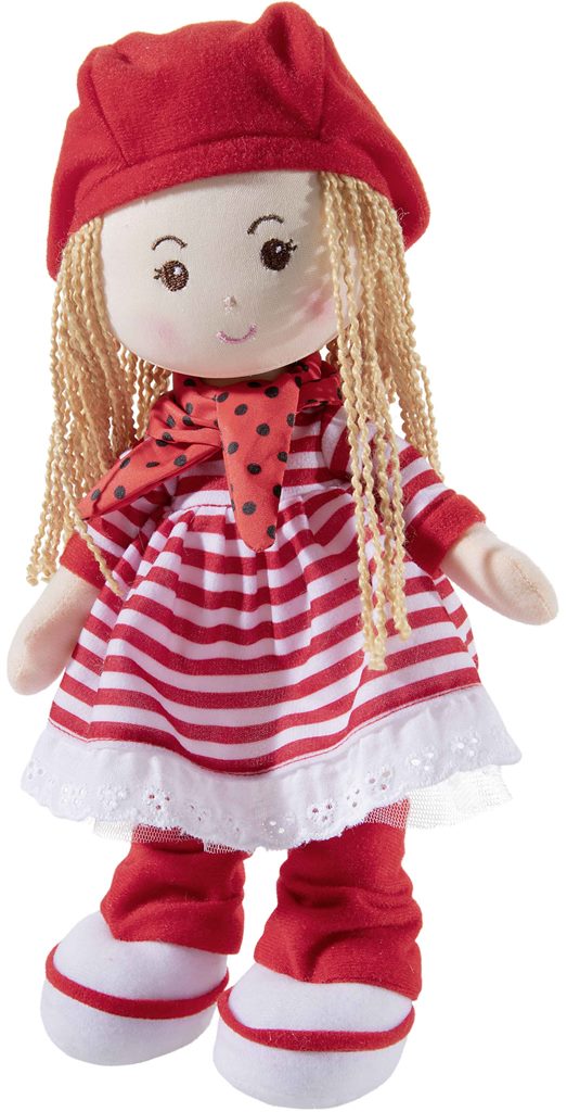 Papusa moale Heunec Poupetta - Cu sapca rosie, 30 cm