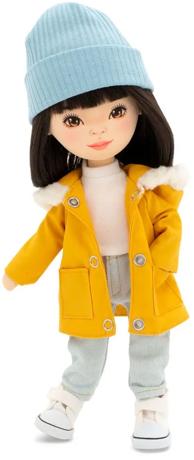 Păpușă moale Orange Toys Sweet Sisters -Lilu cu parka in culoarea mustar, 32 cm