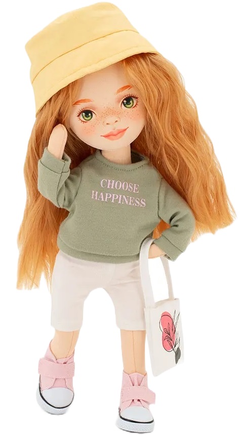 Păpușă moale Orange Toys Sweet Sisters - Sunny cu un pulover verde, 32 cm