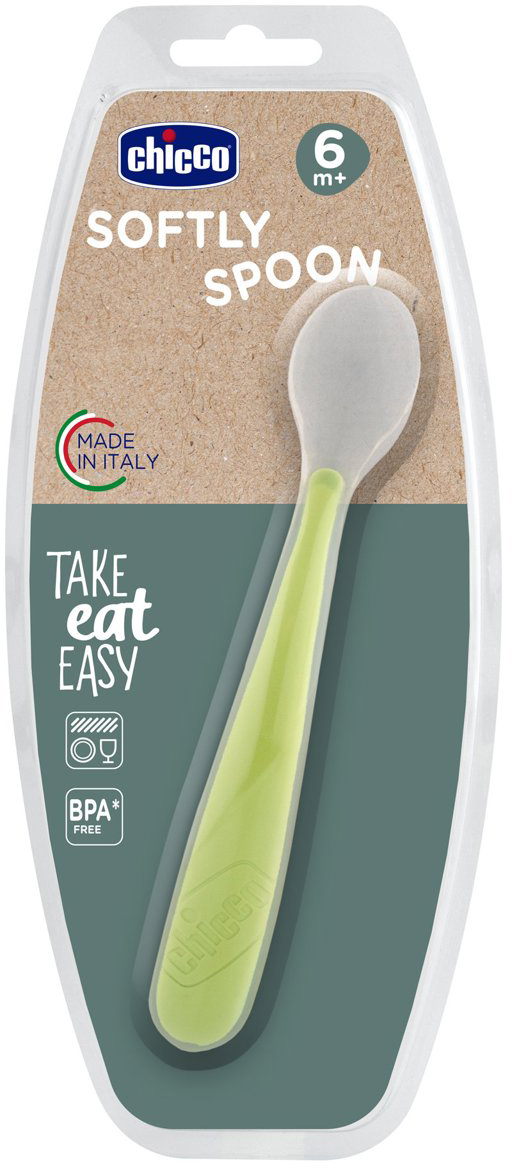 Lingurita moale Chicco - din silicon, verde