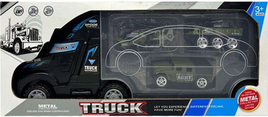 Suport auto din metal  Felyx Toys - Cu 5 vehicule militare și un elicopter