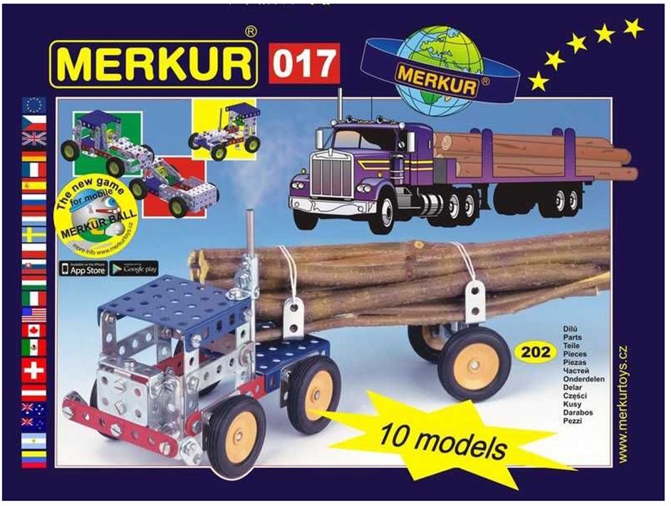 Set de construcție metalic 10 în 1 Merkur - Camioane, 202 piese