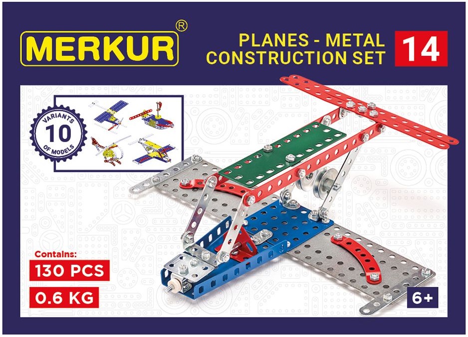 Set de construcție metalic 10 în 1 Merkur - Avioane, 130 piese