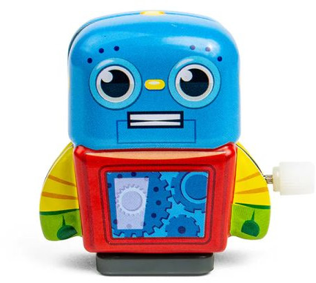 Mini robot metalic Bigjigs - Cu mecanism de învârtire, albastru/roşu