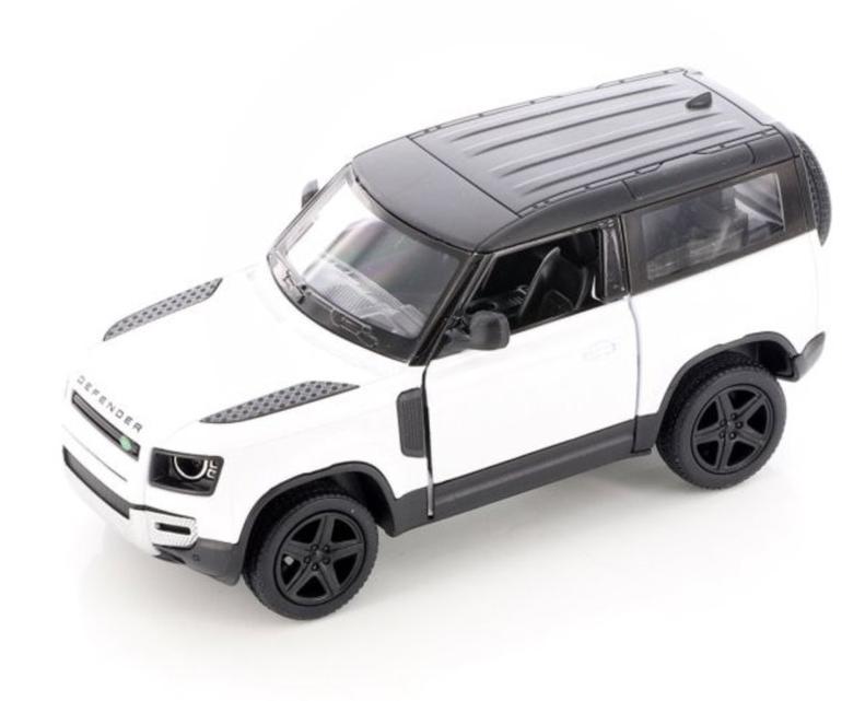 Mașinuță metalică kinsmart - land rover defender 90, 1:36, alb