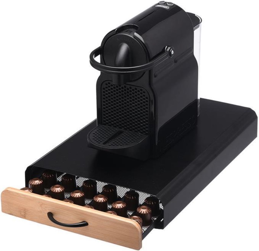 Sertar metalic pentru 60 capsule de cafea Estia – Bamboo Essentials, 39 x 26,5 x 6 cm