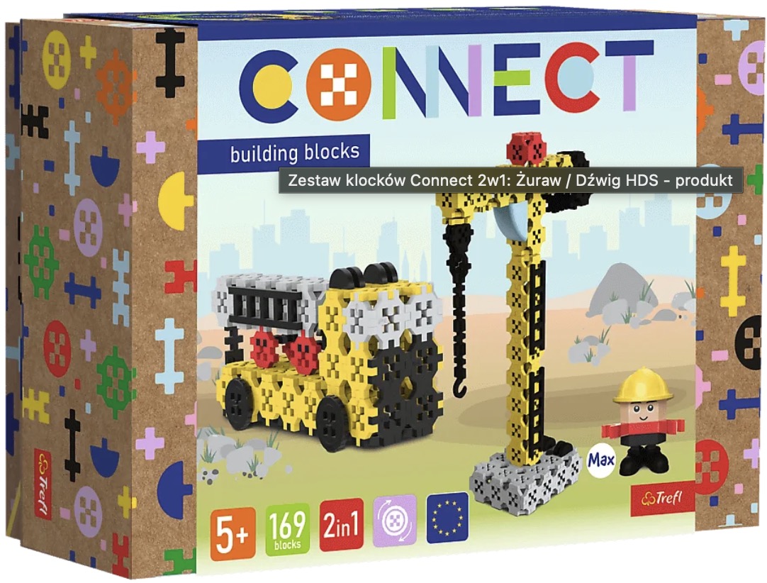 Mini constructor  2 în  1 Trefl Connect - Macara de construcții/Macara mobilă, 169 de piese