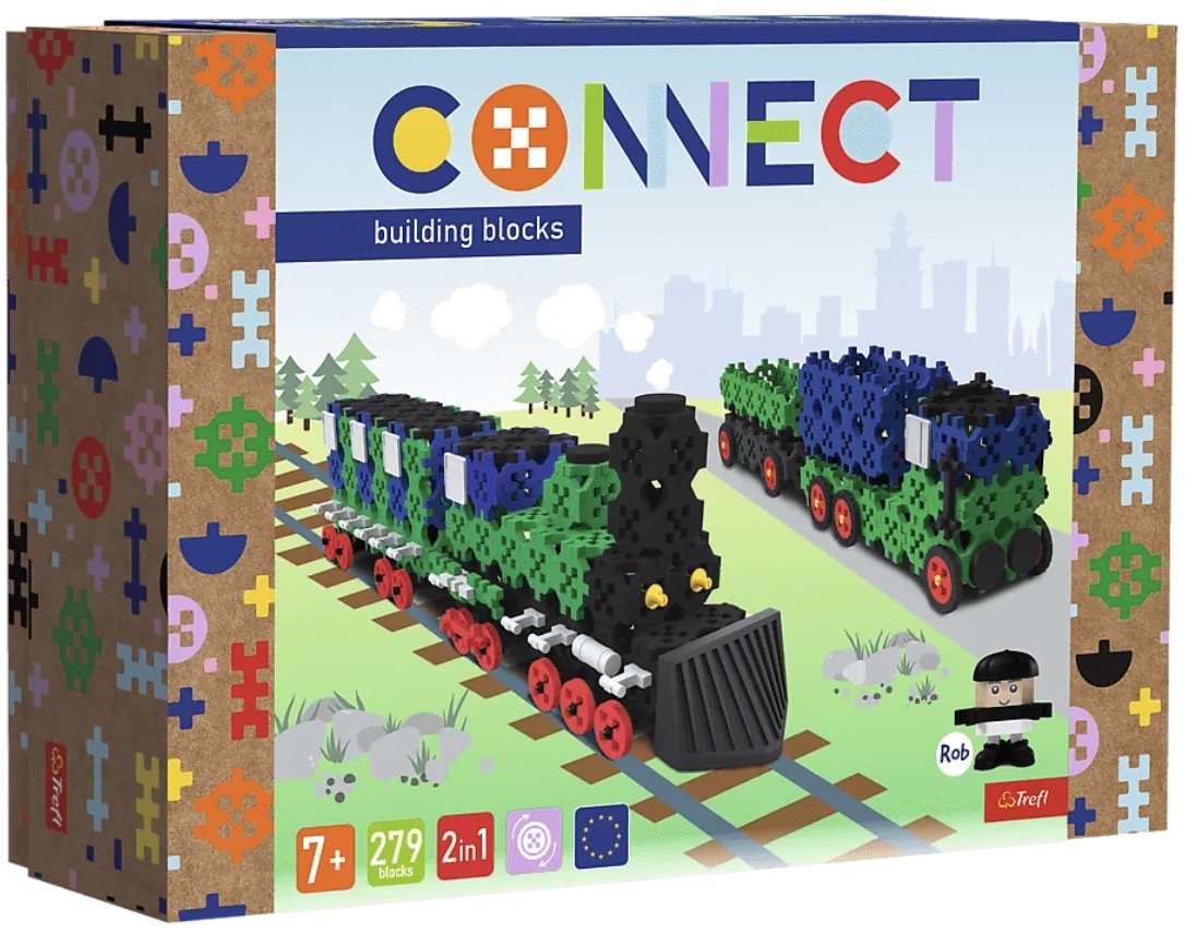 Mini constructor  2 in  1 Trefl Connect -Tren/Camion cu remorcă, 279 de piese