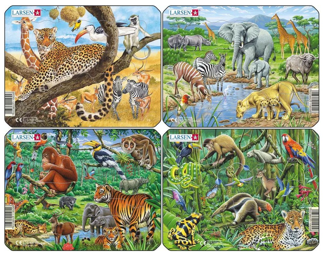 Mini-puzzle Larsen din 11 piese - Animale exotice, sortiment