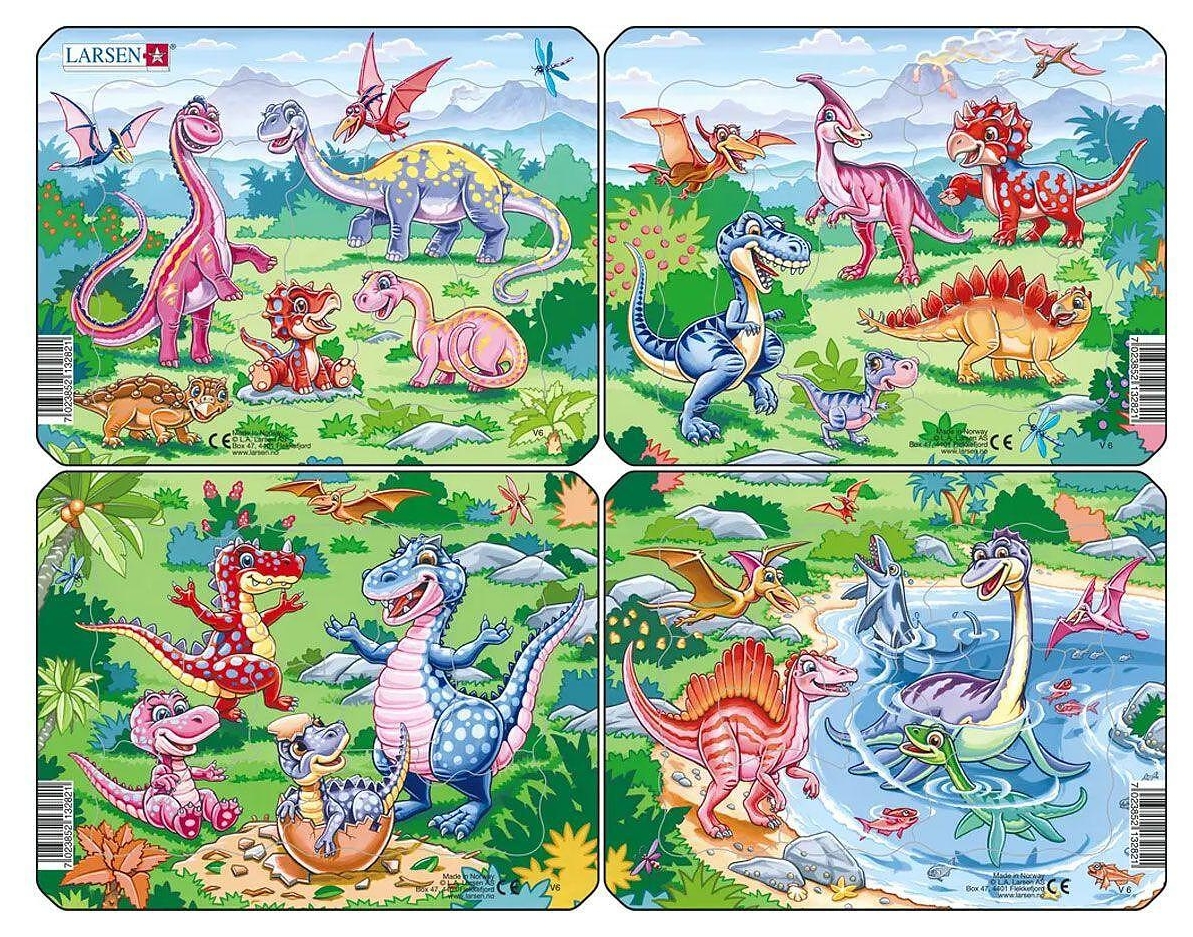 Puzzle mini Larsen din 7 piese - Dinozauri jucăuși, asortiment
