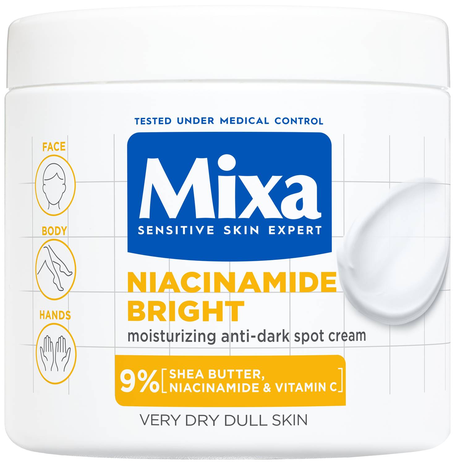 Mixa Niacinamide Bright Cremă hidratantă pentru față și corp, 400 ml