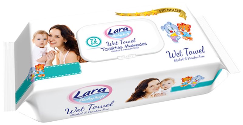 Șervețele umede cu capac Lara Baby Soft - Premium, 72 buc