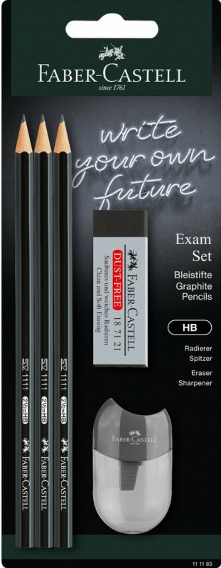 Set de creioane Faber-Castell 1111 - HB,3 piese, cu radiera si ascutitoare