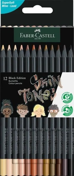 Creioane Faber-Castell Black Edition - 12 culori, culorile corpului