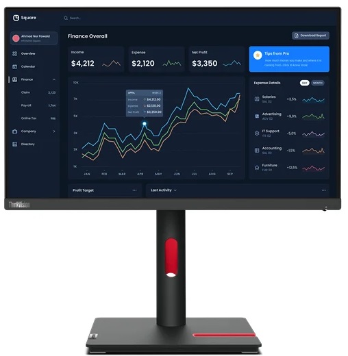 Monitor Lenovo - ThinkVision T22i-30, 21.5", FHD, IPS, USB Hub, negru