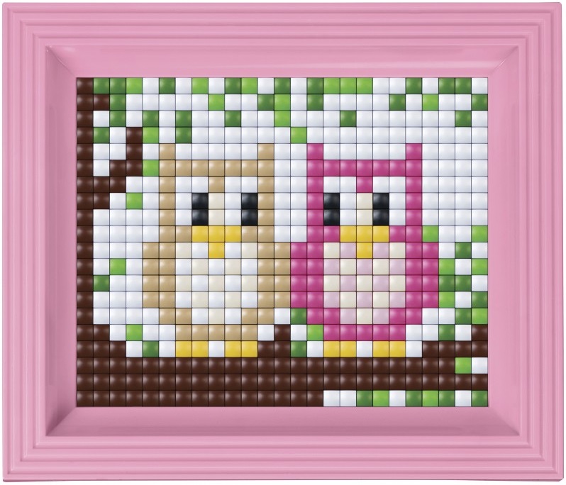 Set creativ cu ramă și pixeli Pixelhobby - Pereche de bufnițe, 500 de piese