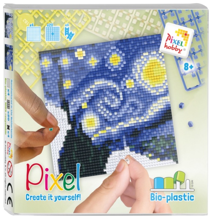 Mozaic cu ramă Pixelhobby – „Noaptea înstelată” de Vincent van Gogh, set cu pixeli Classic