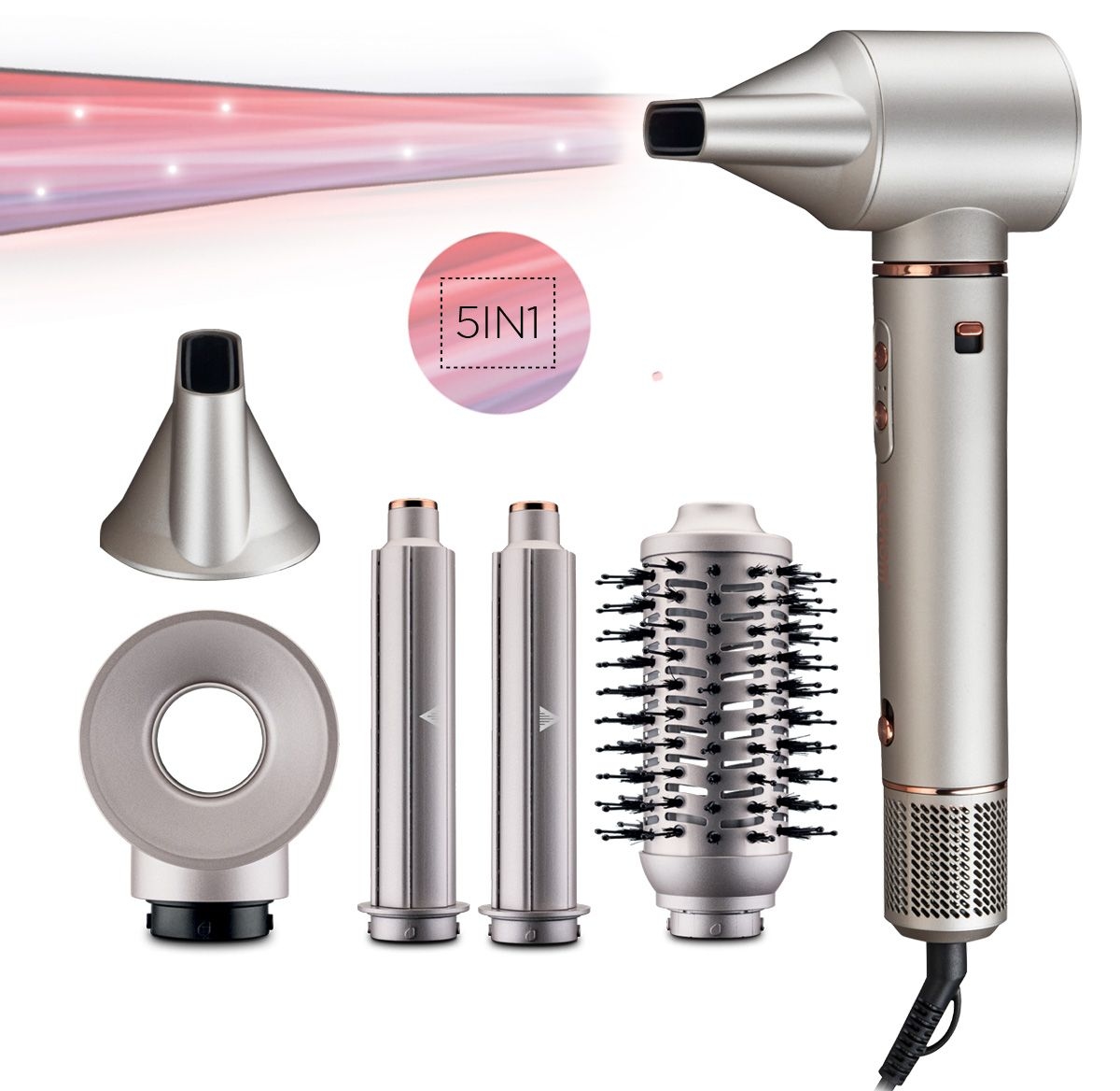 Multistyler Elekom - EK-988, 1400W, 5 în 1, ionizare, 5 accesorii