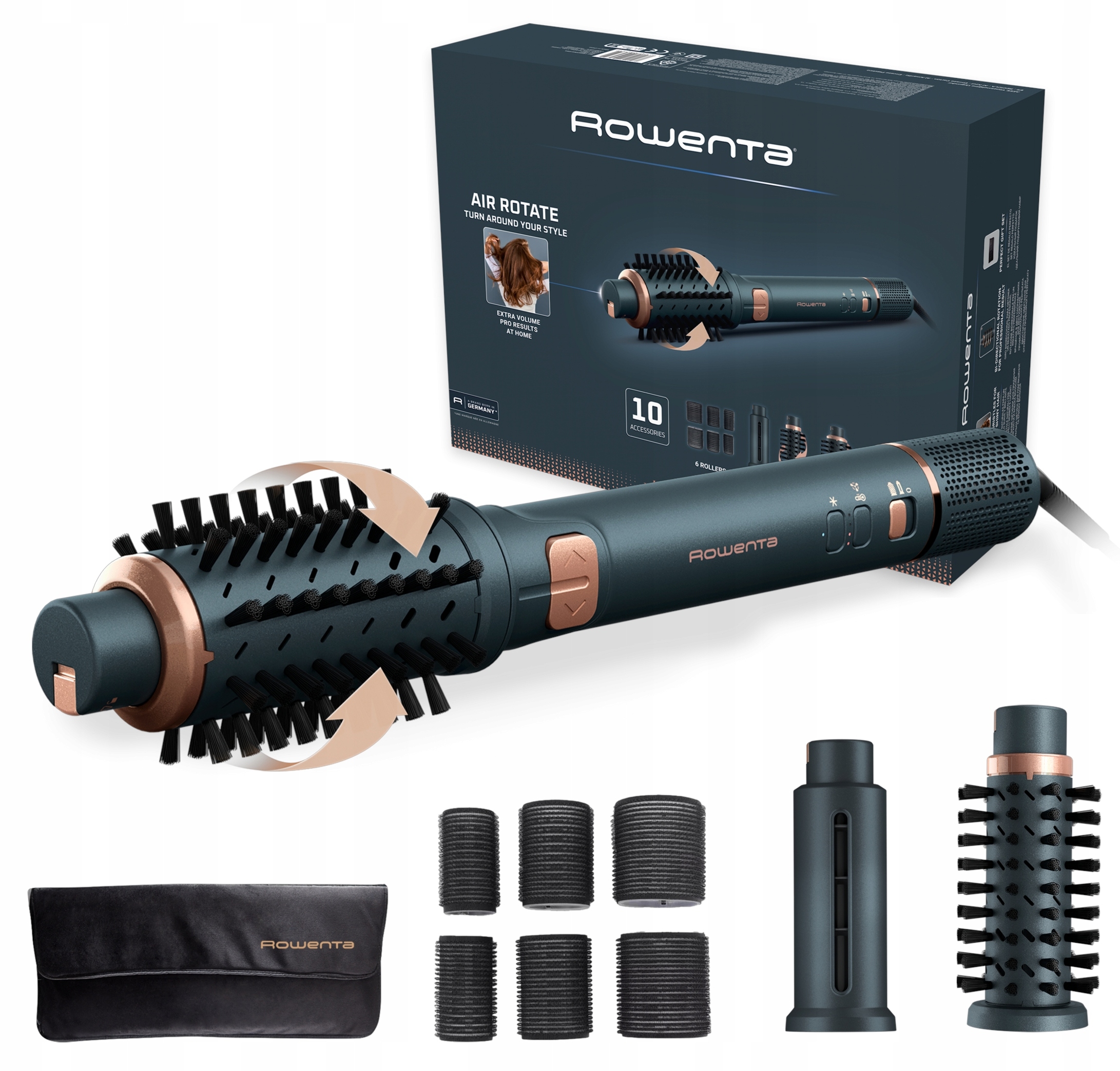 Aparat de stilizare multiplă Rowenta – Air Rotate, 1300W, 4 viteze, Green/Bronze