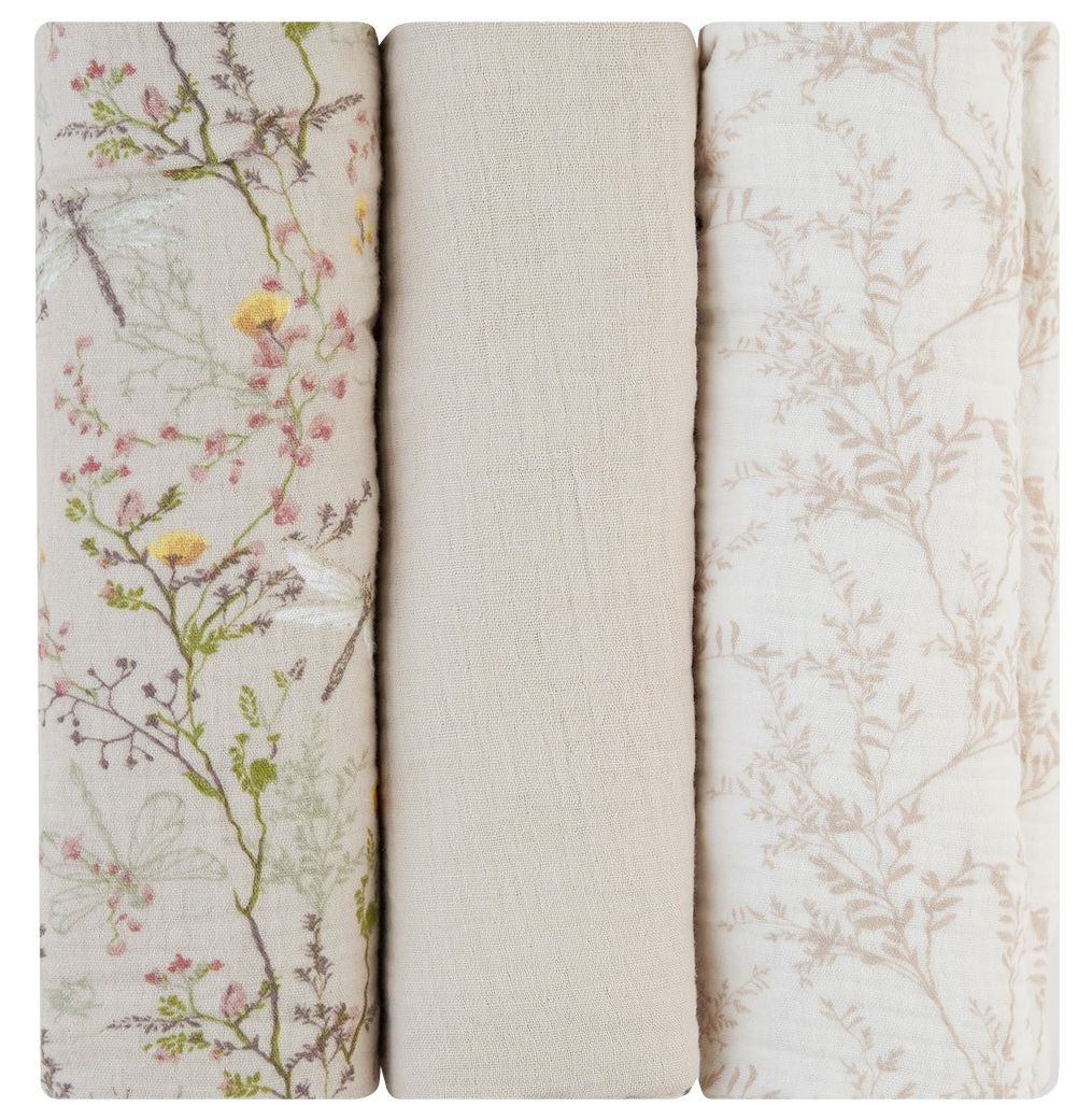 Prosoape de muselină KikkaBoo - Secret Garden, 100 х 100 cm, 3 buc, bej