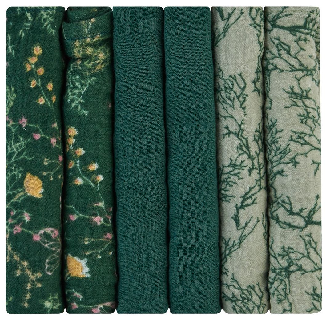 Prosoape de muselină KikkaBoo - Secret Garden, 30 х 30 cm, 6 buc, verde