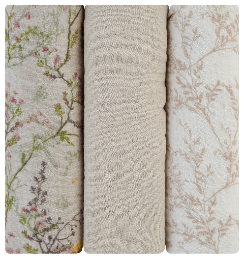 Prosoape de muselină KikkaBoo - Secret Garden, 75 х 75 cm, 3 buc, bej