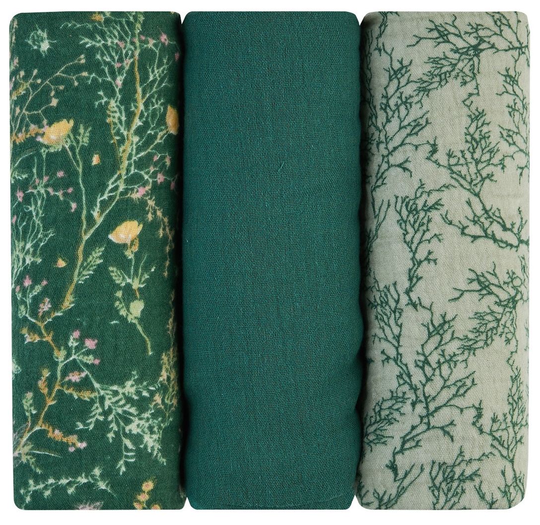 Prosoape de muselină KikkaBoo - Secret Garden, 75 х 75 cm, 3 buc, verde