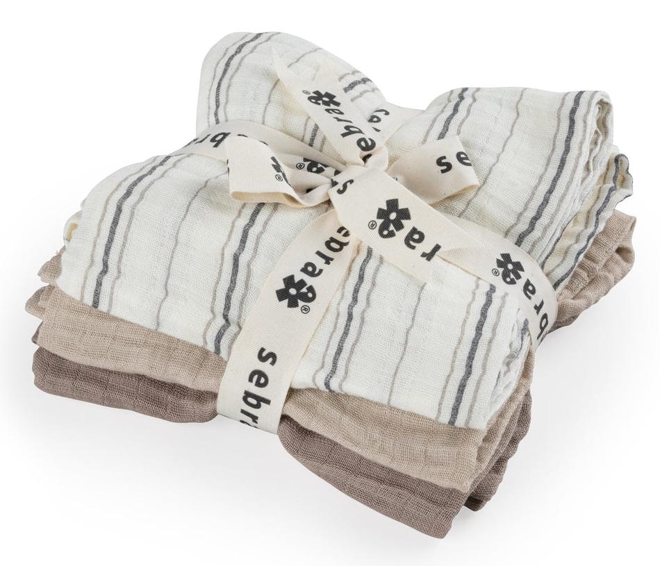 Scutece din muselină Sebra - Cream Stripe, 3 buc.
