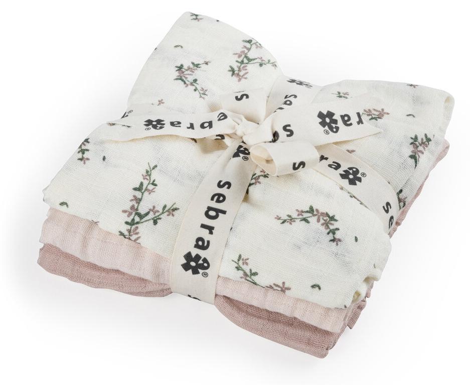 Scutece din muselină Sebra - Powder Blossom, 3 buc.