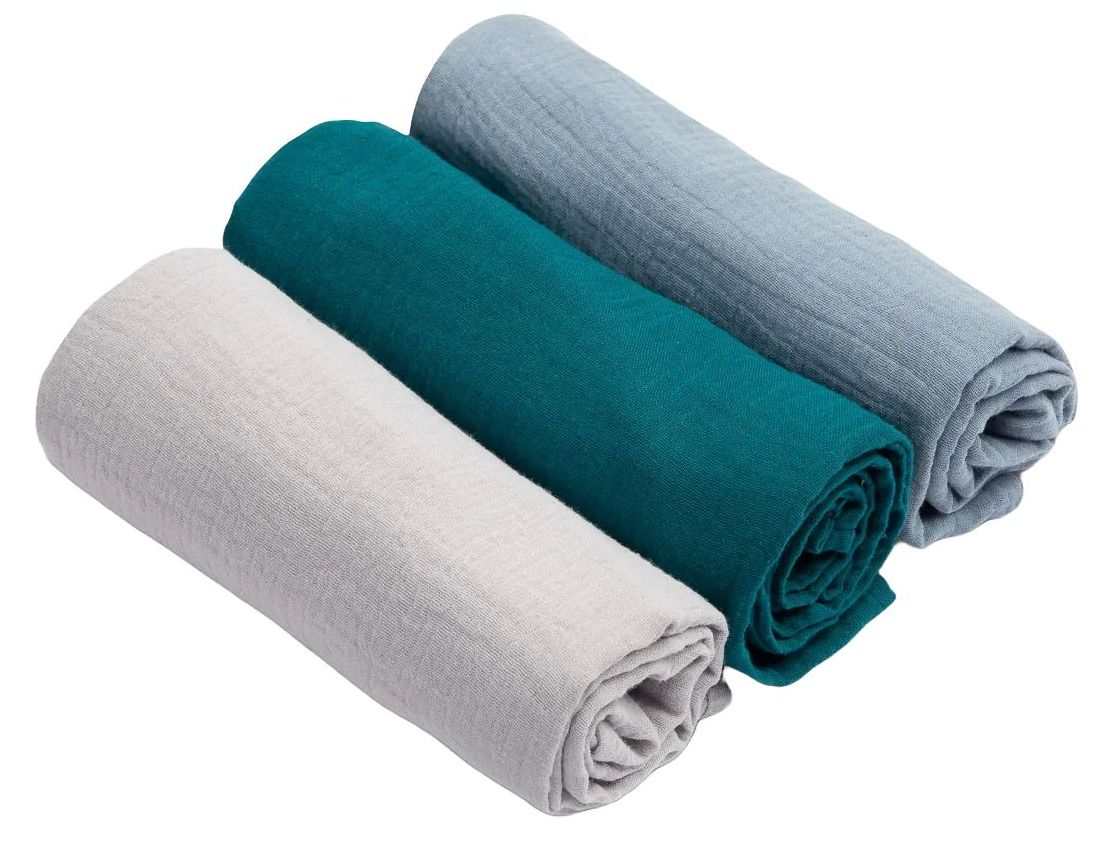 Scutece de muselina Sensillo - Uniform Blue, 60 x 80 cm, 3 buc