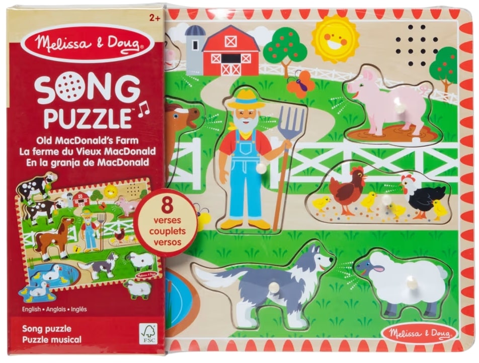 Puzzle din lemn cu efecte sonoreMelissa & Doug - Fermă, 8 piese
