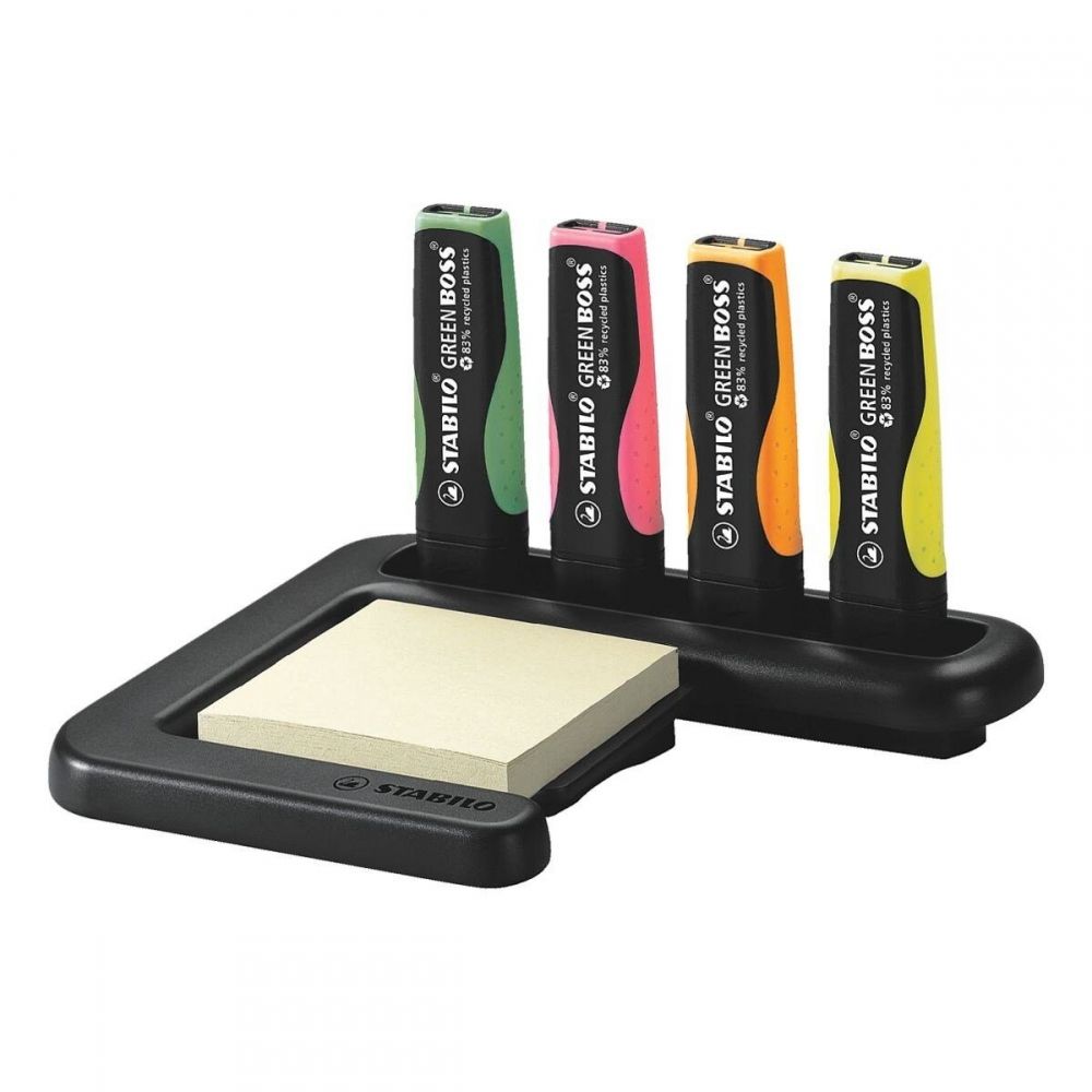 Set de birou cu markere text Stabilo Green Boss - 4 culori